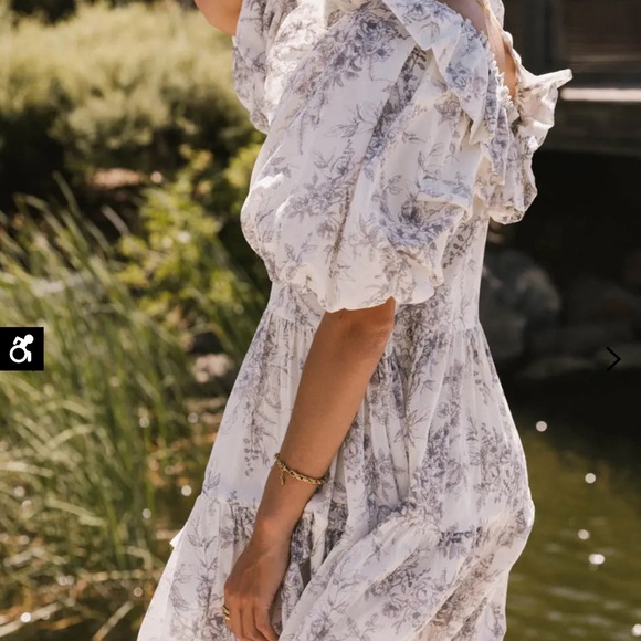 Floral Ruffle White Dress - Picture 3 of 5